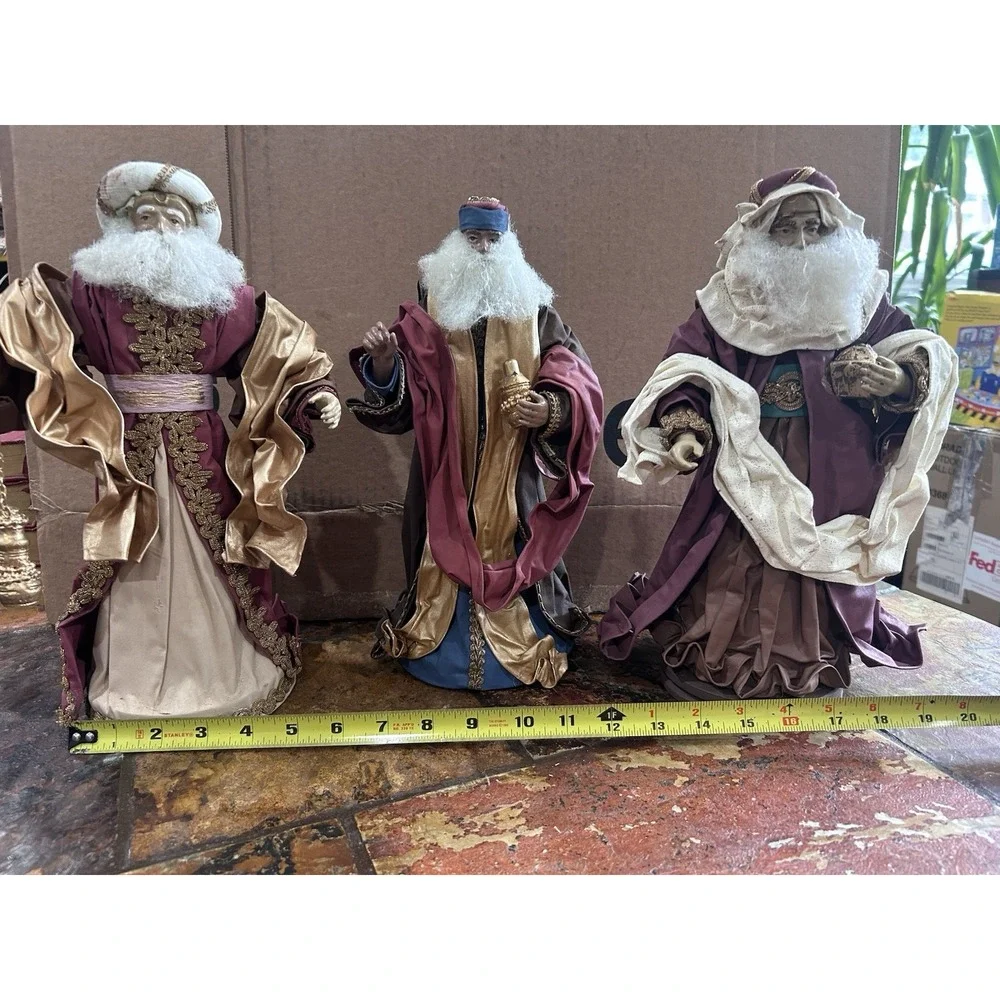 Vintage Philippine Stiff Fabric Mache 3 Wise Men Nativity Christmas